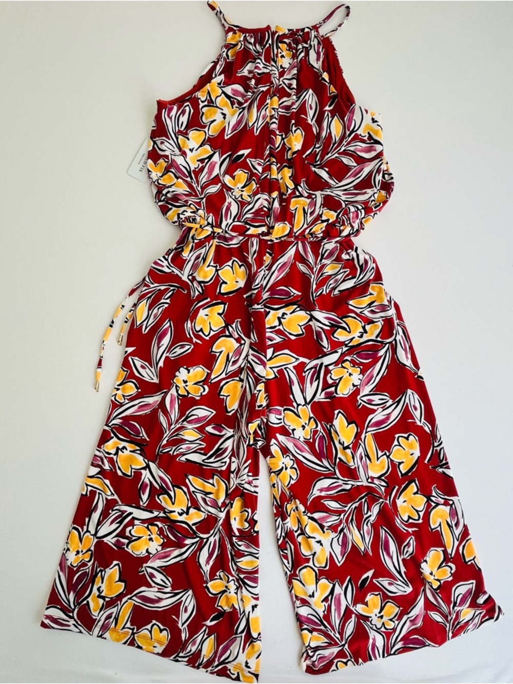 Maggy London Women’s Wide Leg Jumpsuit Red Floral Hippie Boho Romper Size 8 NEW - Picture 13 of 13